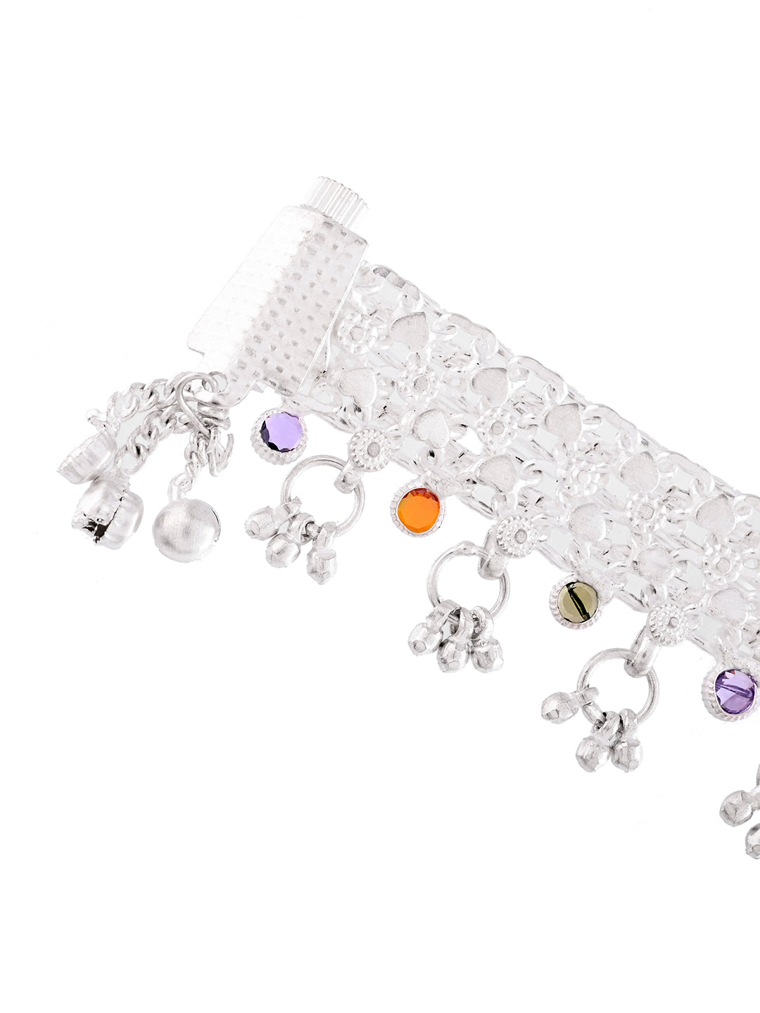 Silver Plated Payal With Multi Stone Work | Party & Wedding Anklets For Women