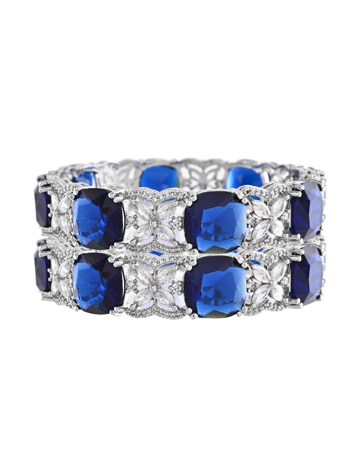 Silver-Plated Blue CZ Stone Designer Bangles For Women & Girls | Party Wear & Bridal Bangles