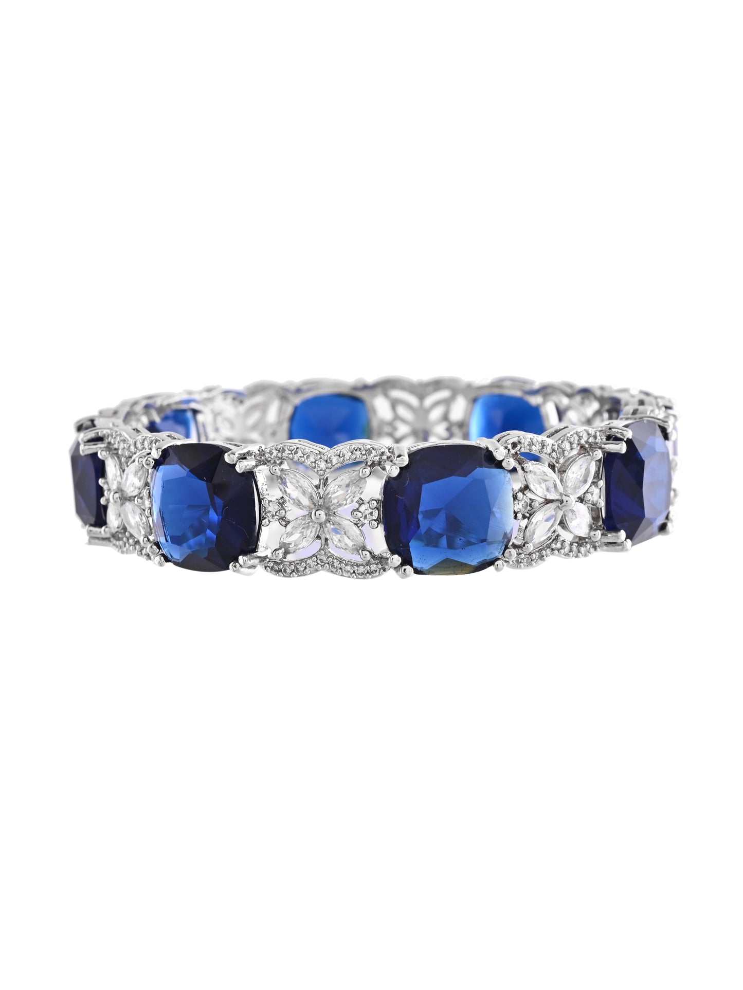 Silver-Plated Blue CZ Stone Designer Bangles For Women & Girls | Party Wear & Bridal Bangles