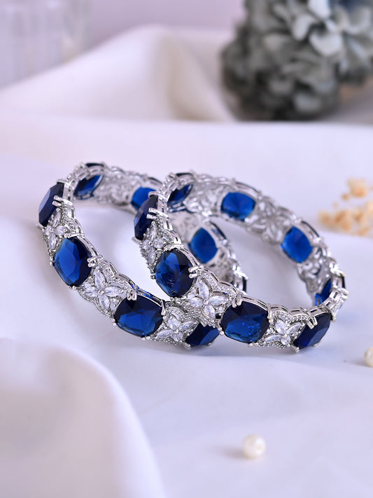 Silver-Plated Blue CZ Stone Designer Bangles For Women & Girls | Party Wear & Bridal Bangles