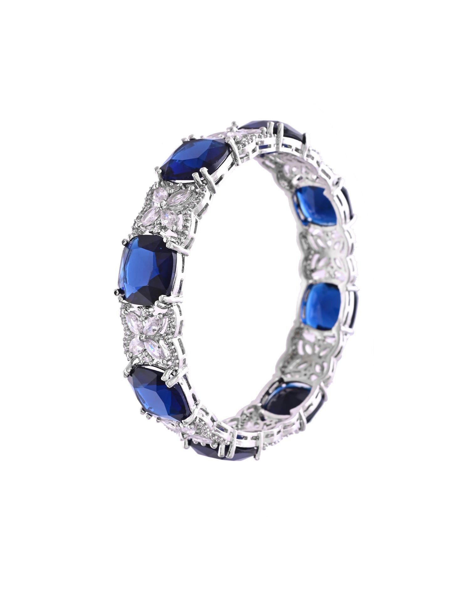 Silver-Plated Blue CZ Stone Designer Bangles For Women & Girls | Party Wear & Bridal Bangles