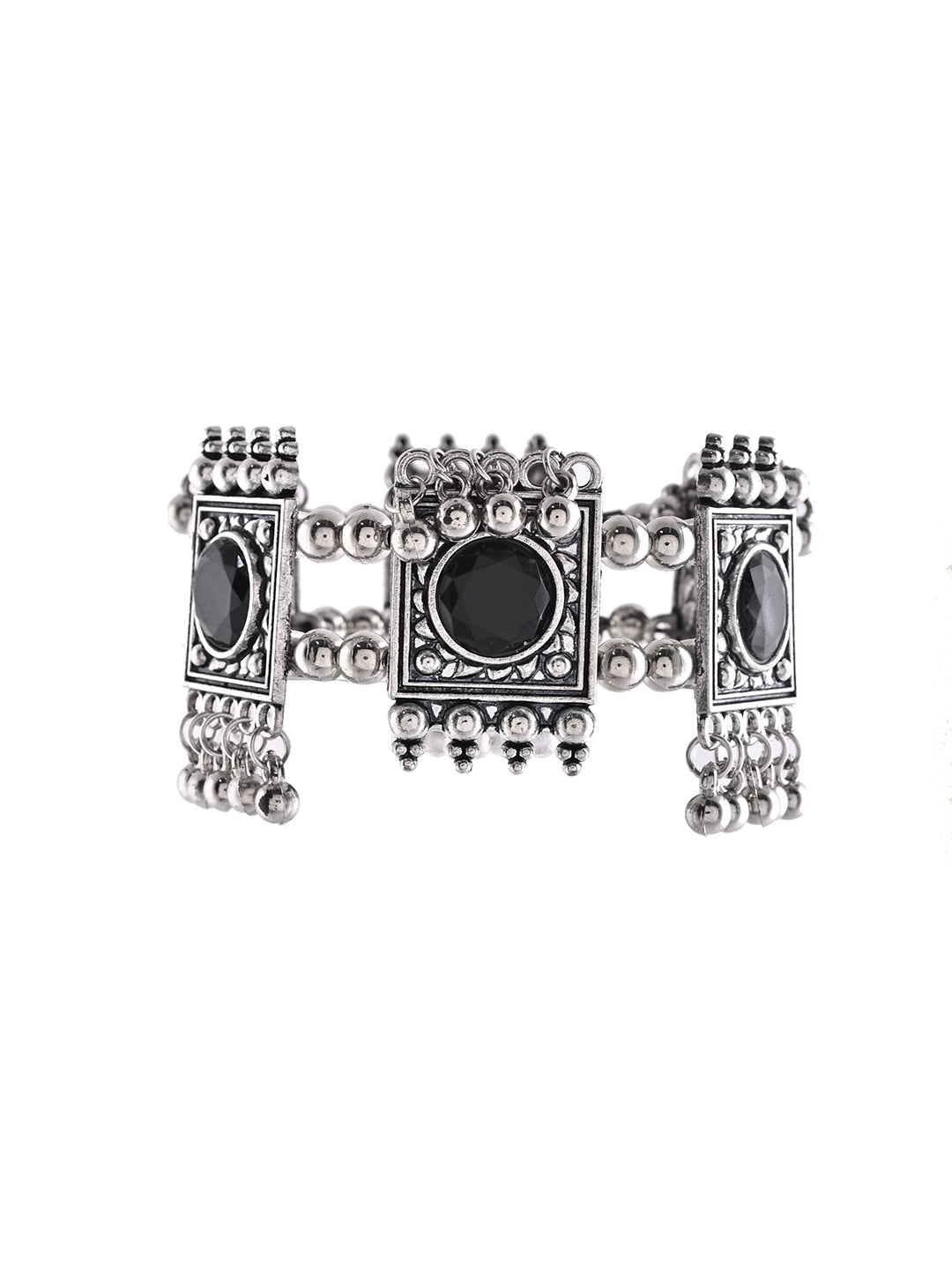 Black Stone Square Bracelet For Women | Antique Oxidised Jewellery