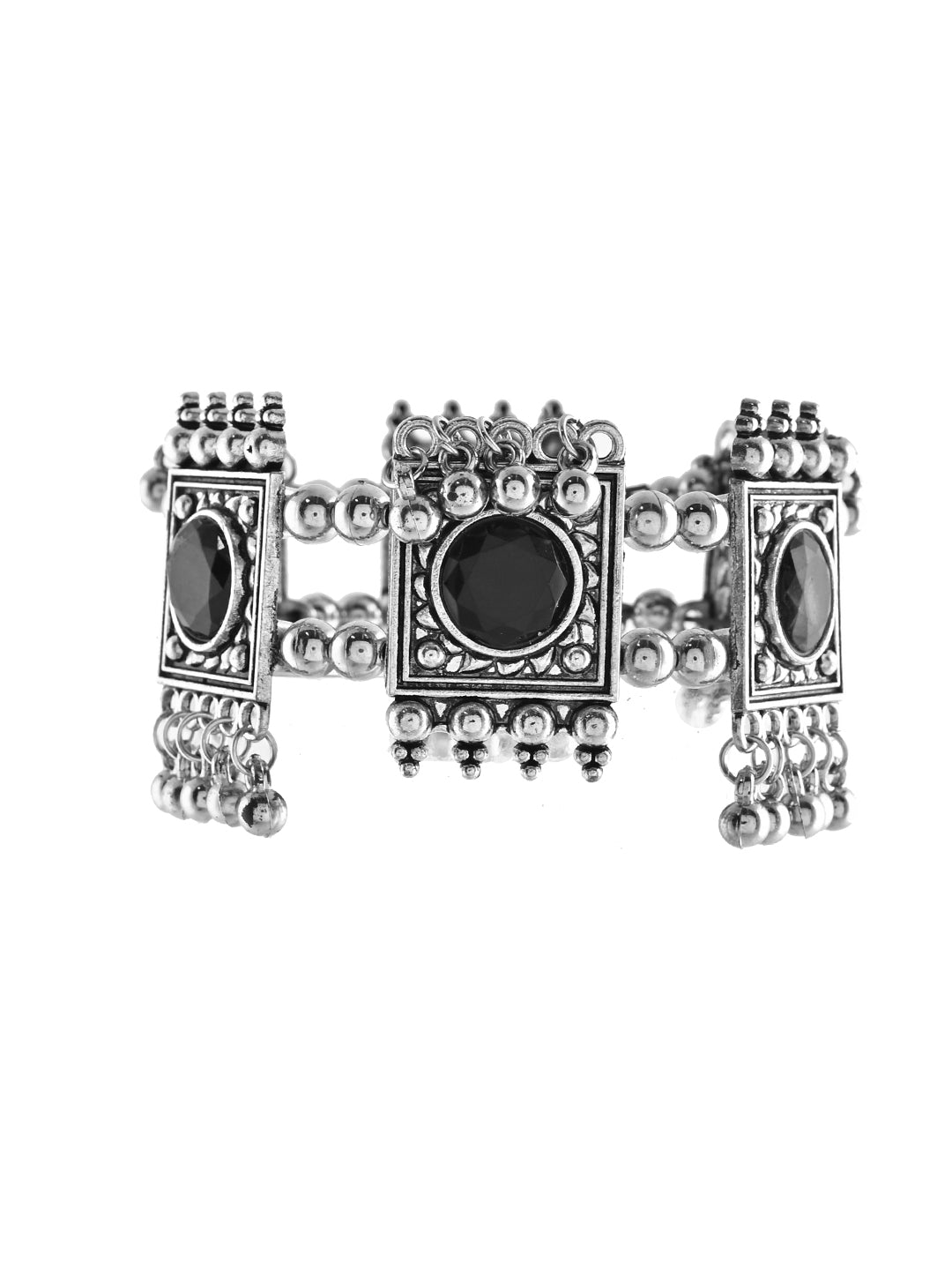 Black Stone Square Bracelet For Women | Antique Oxidised Jewellery