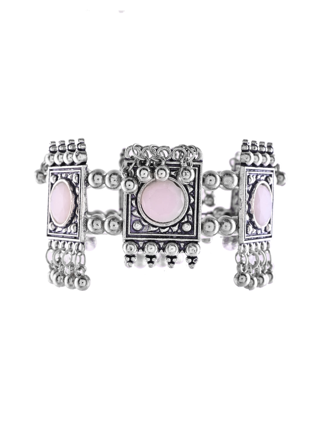 Pink Stone Square Ethnic Bracelet For Women | Antique Oxidised Jewellery