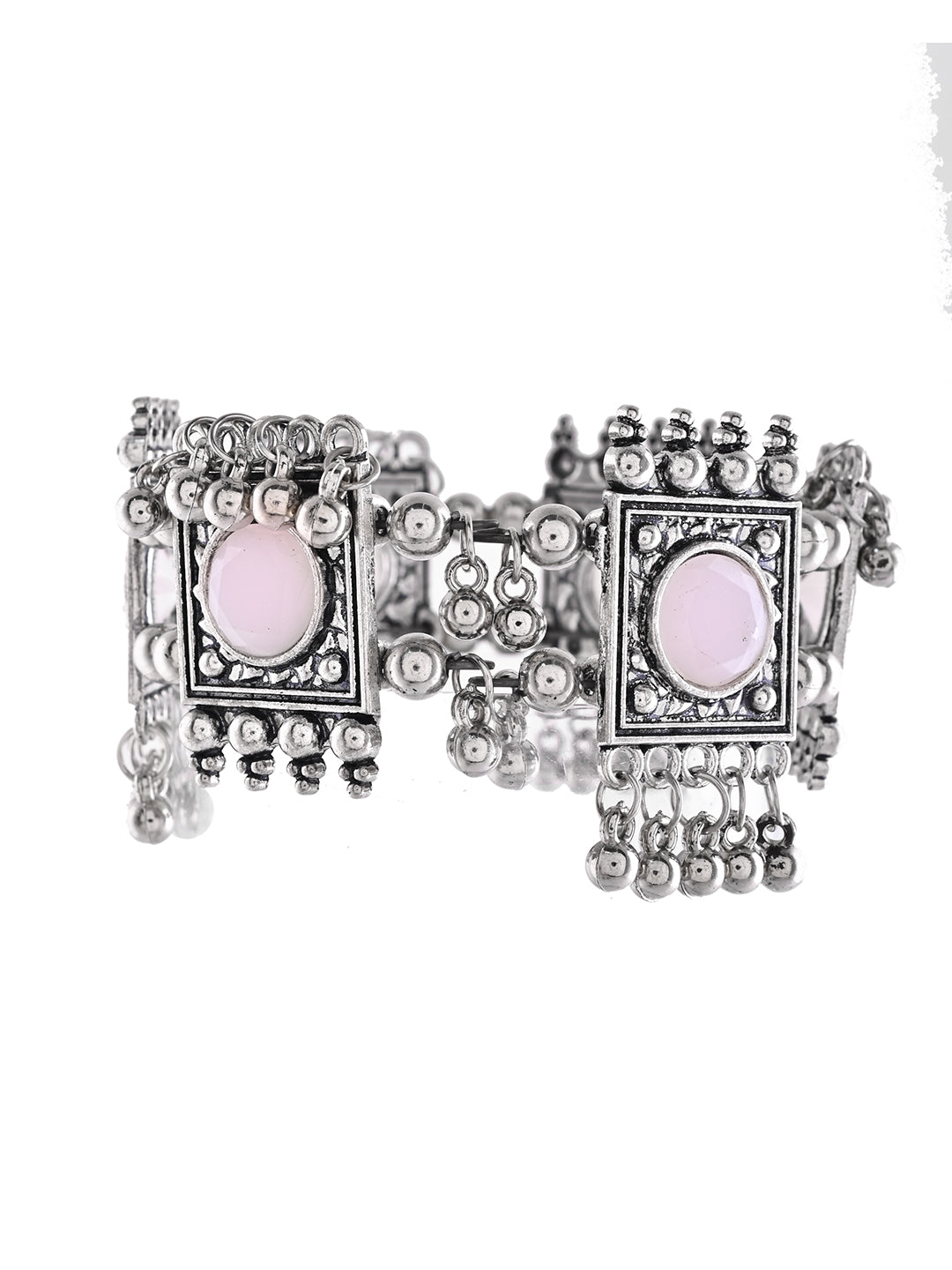 Pink Stone Square Ethnic Bracelet For Women | Antique Oxidised Jewellery