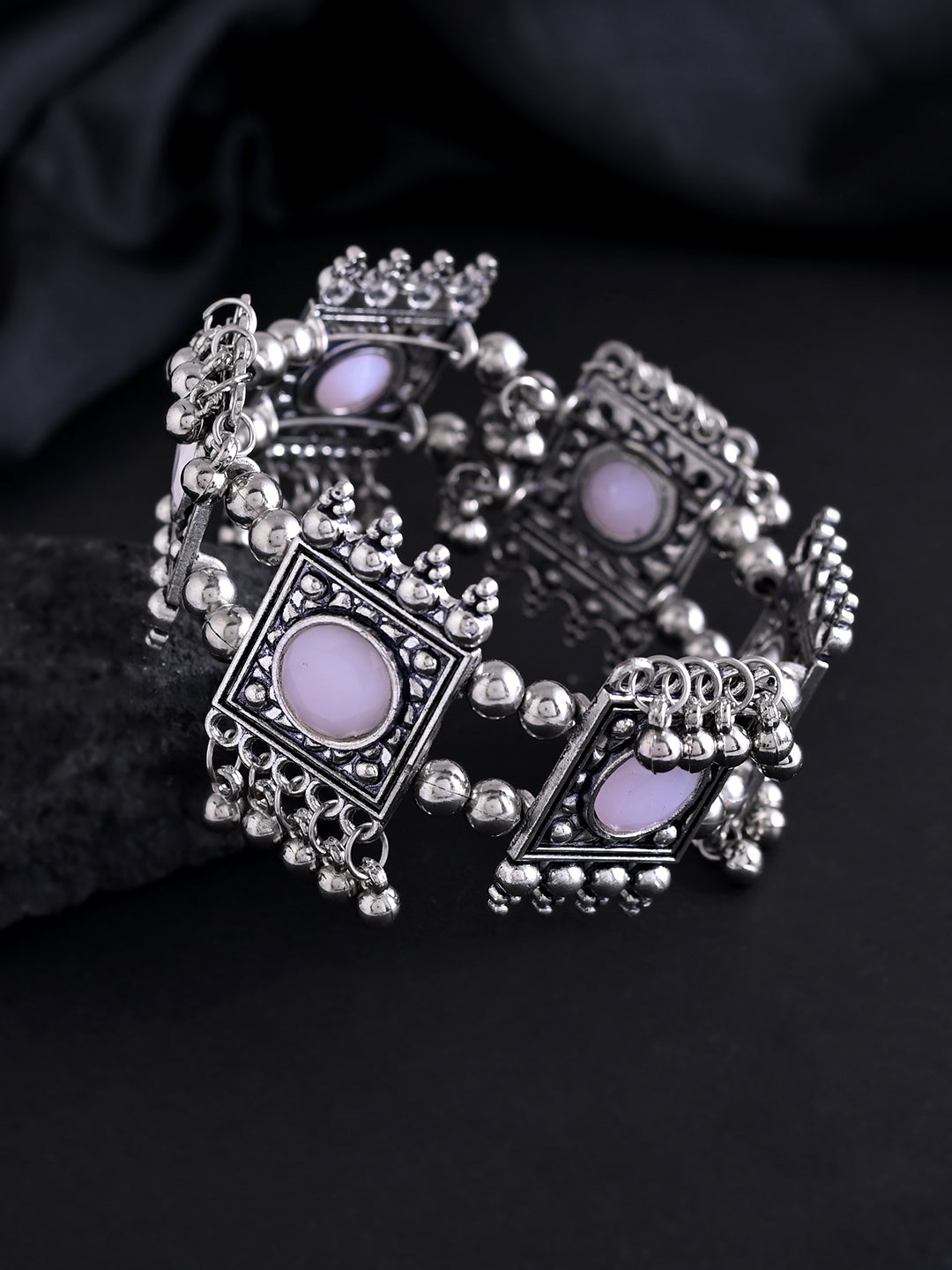 Pink Stone Square Ethnic Bracelet For Women | Antique Oxidised Jewellery