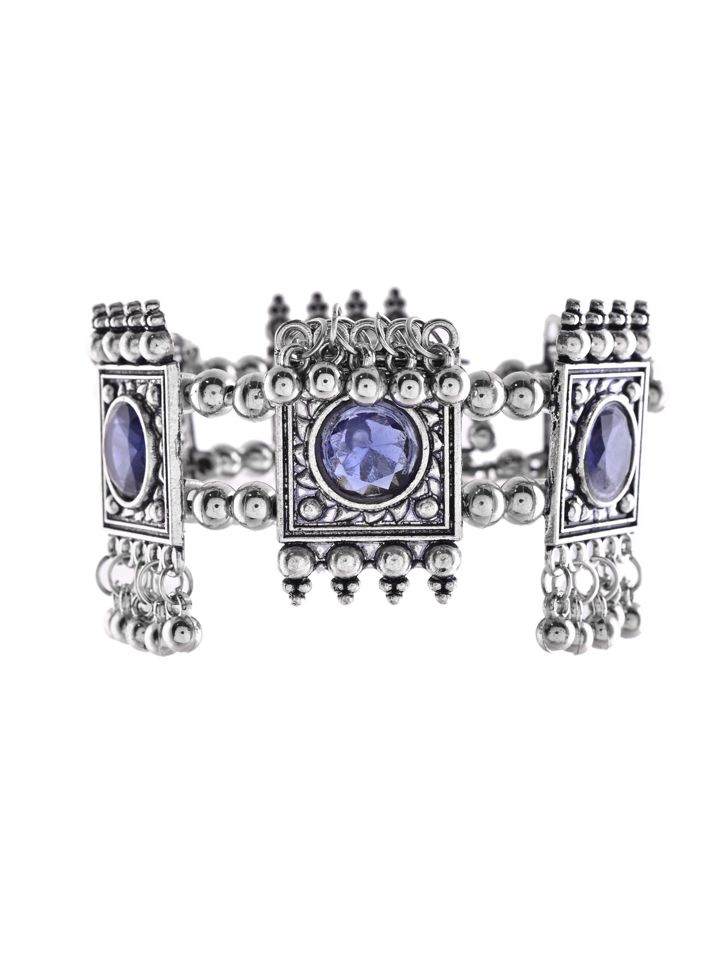 Blue Stone Square Bracelet For Women | Antique Oxidised Jewellery