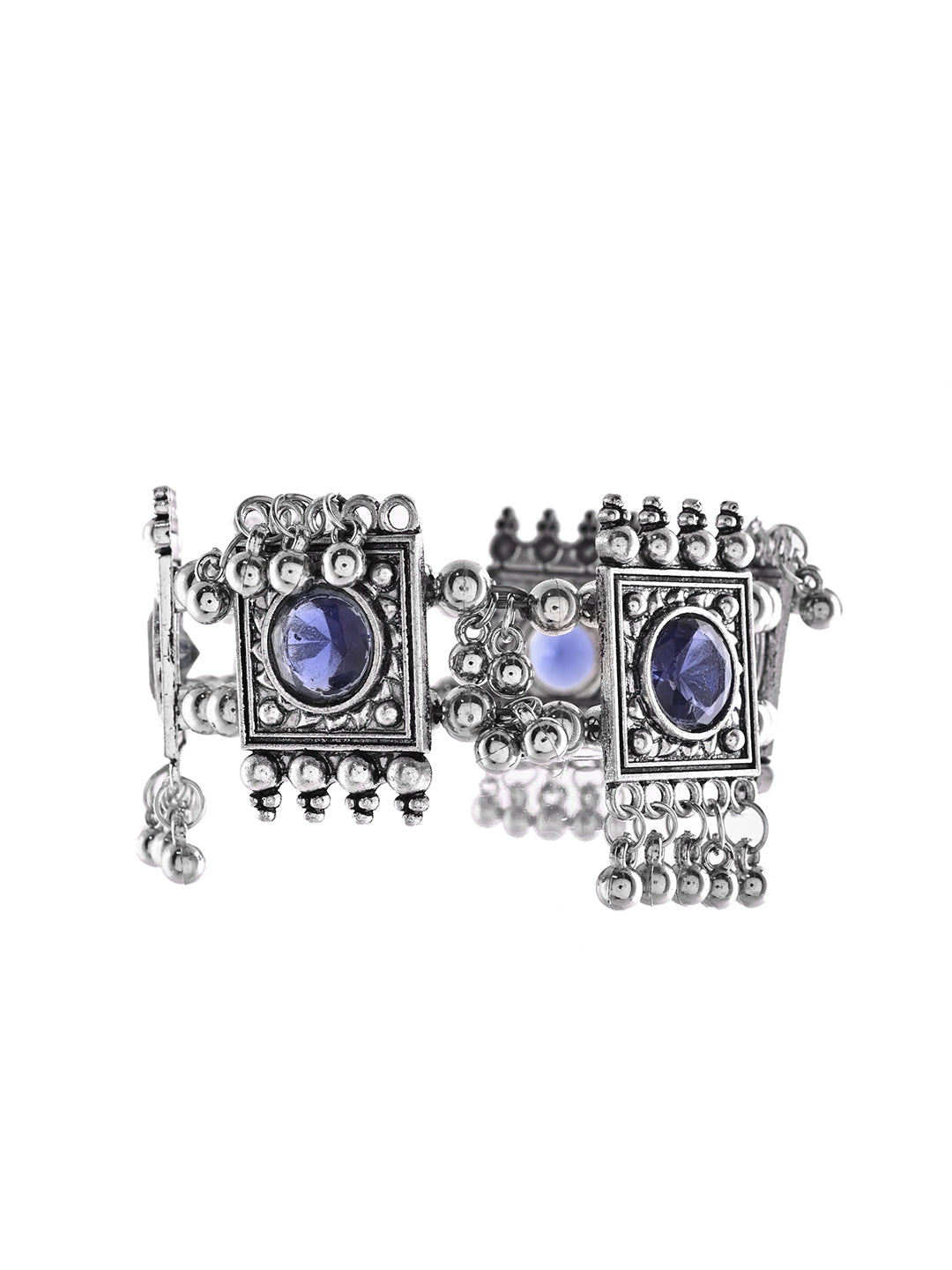 Blue Stone Square Bracelet For Women | Antique Oxidised Jewellery