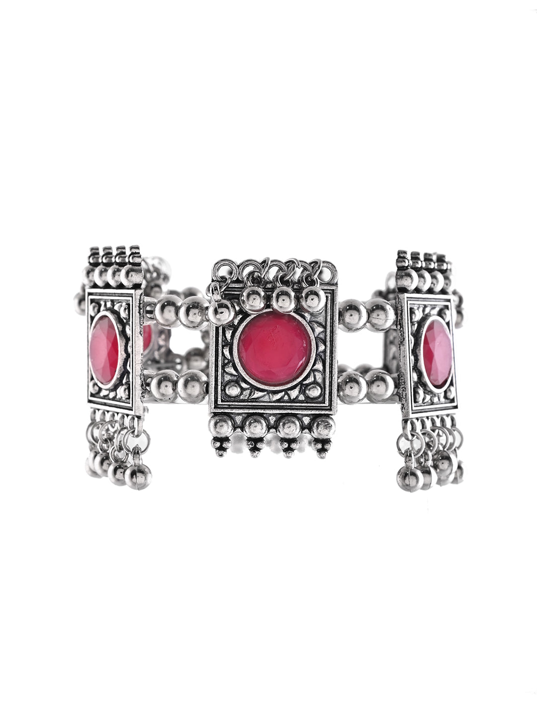 Red Stone Square Bracelet For Women | Antique Oxidised Jewellery