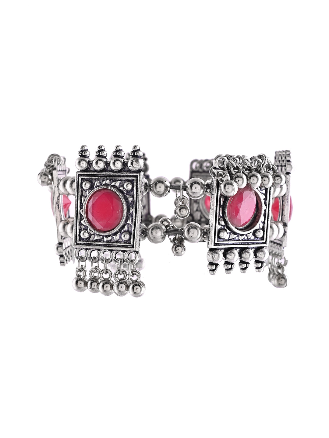 Red Stone Square Bracelet For Women | Antique Oxidised Jewellery