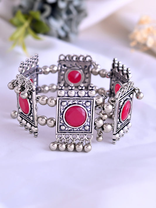 Red Stone Square Bracelet For Women | Antique Oxidised Jewellery