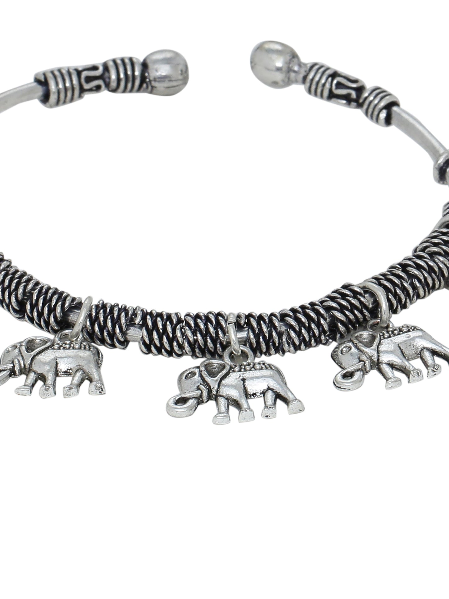Elephant Charm Adjustable Oxidised Bracelet