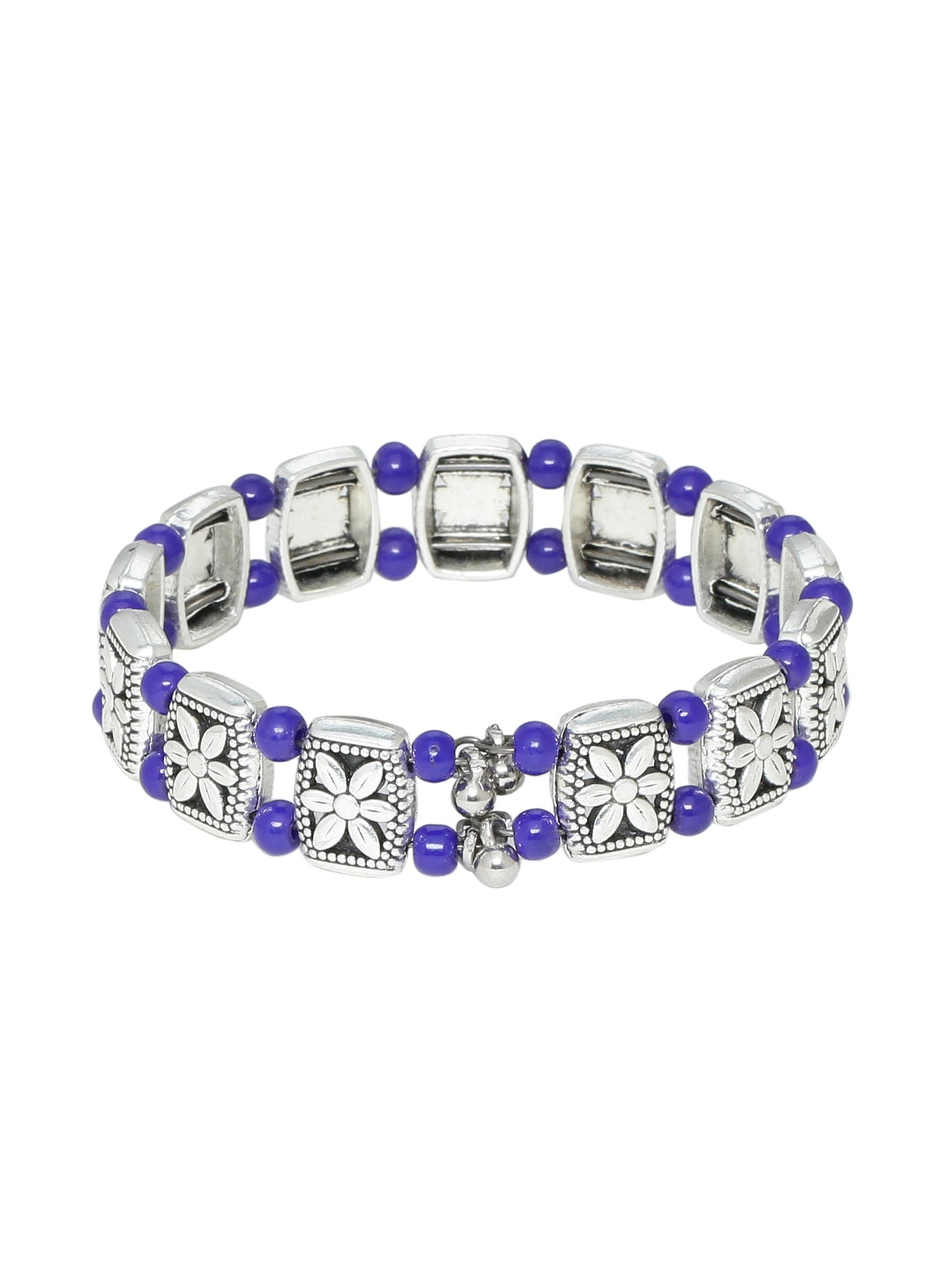 Women Silver-Toned & Blue Brass Handcrafted Silver-Plated Bracelet