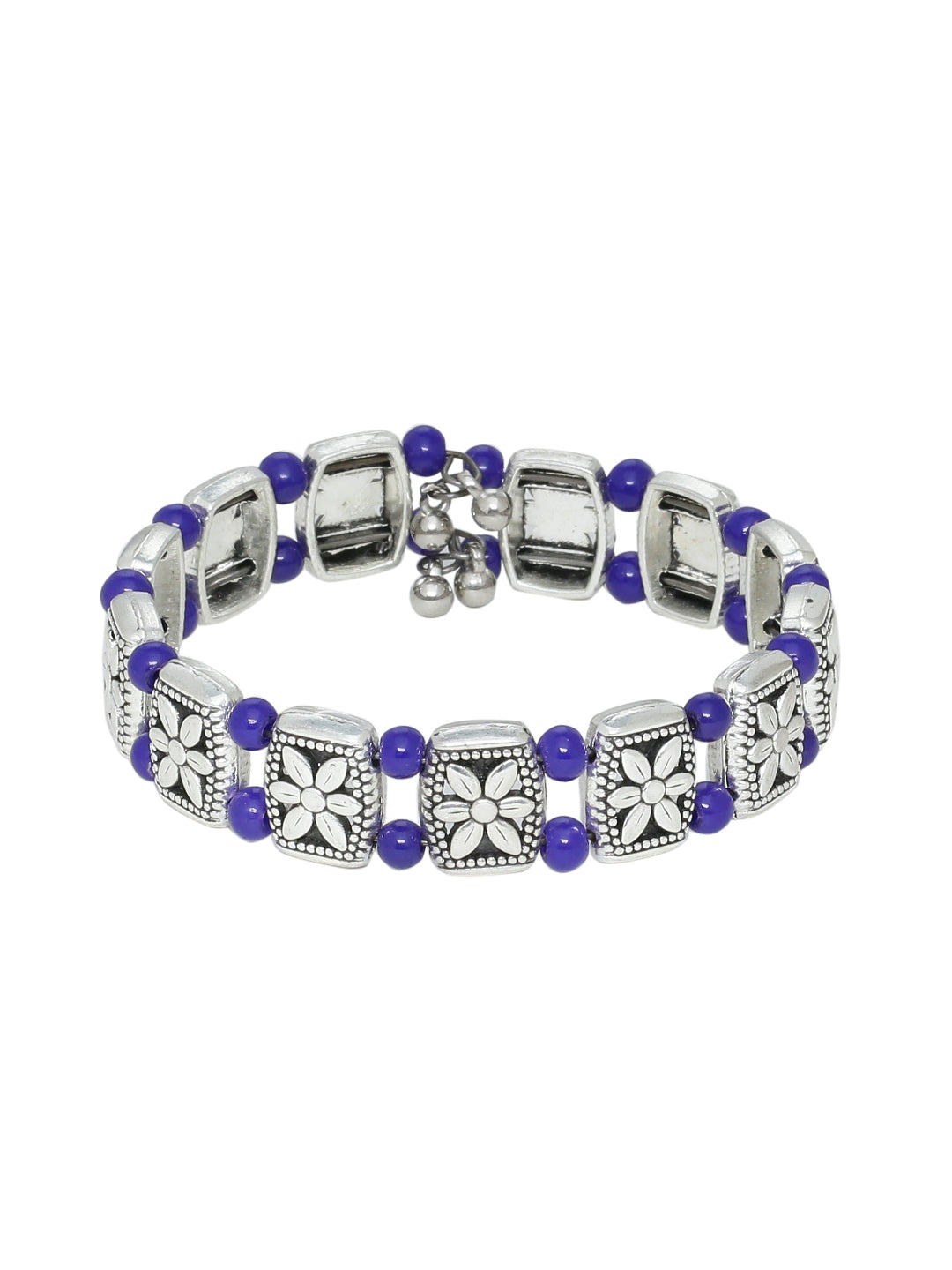 Women Silver-Toned & Blue Brass Handcrafted Silver-Plated Bracelet