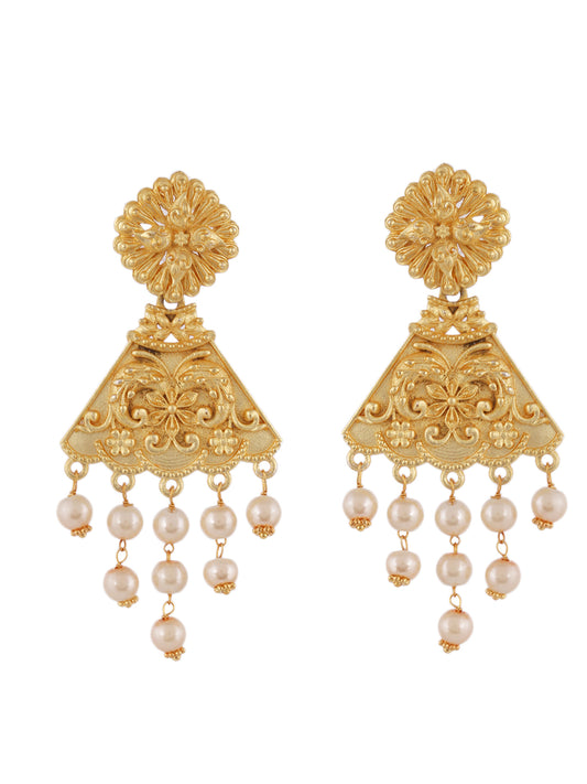 Gold Plated Triangular Pearl Drops Earrings for Women Online