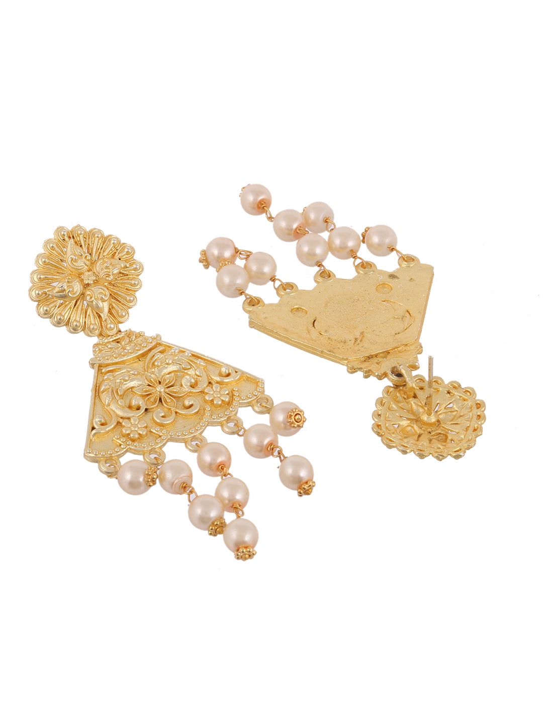 Gold Plated Triangular Pearl Drops Earrings for women