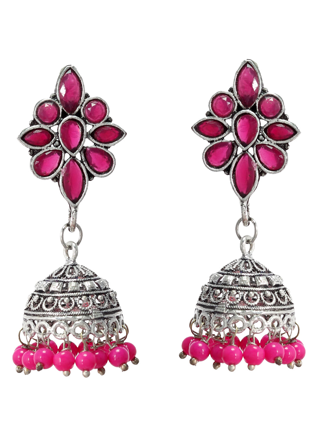 Pink Stone Jhumka Earrings