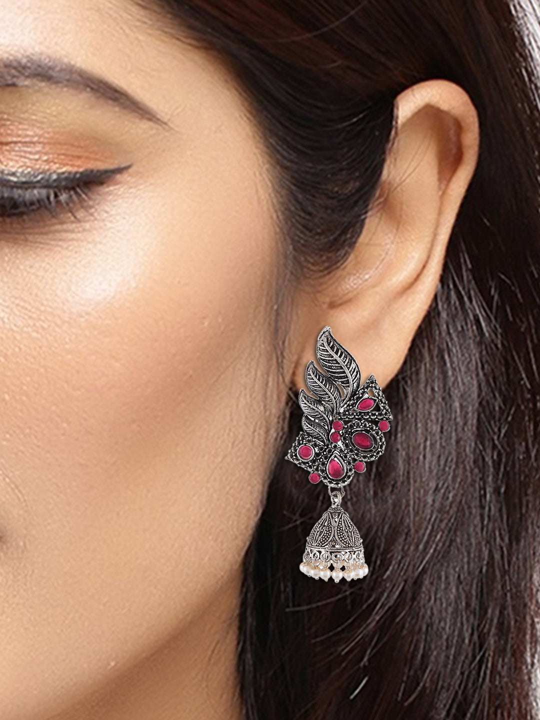 Buy Women's Bahubali Jhumka Earrings With Latkan Chain By Bindhani