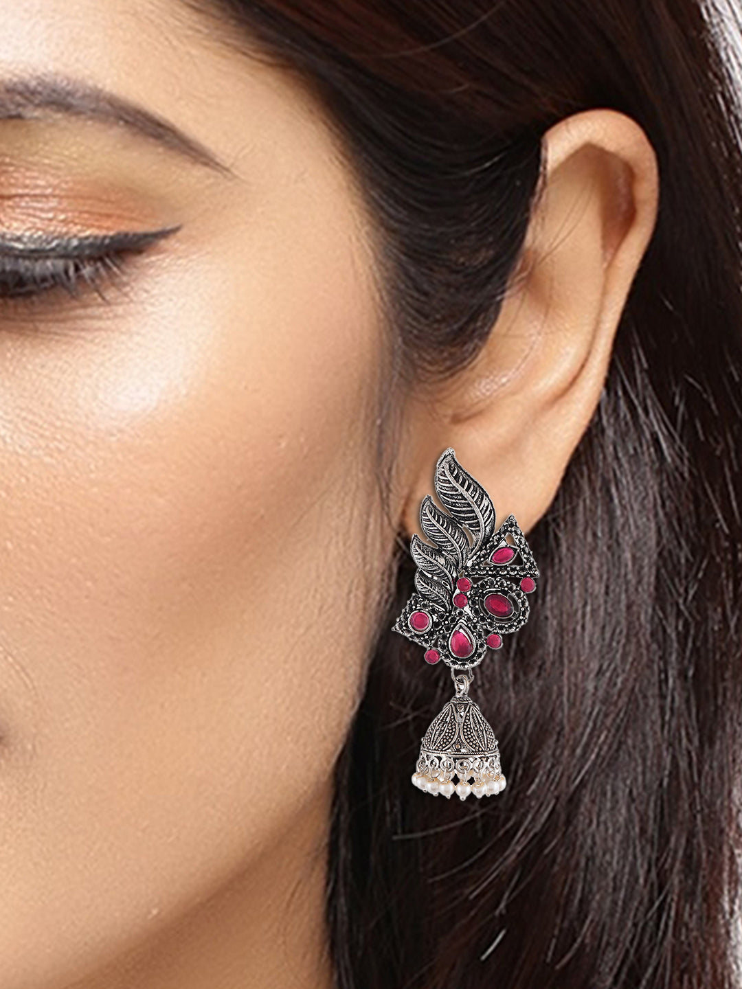 Silver Oxidised Long jhumka earrings