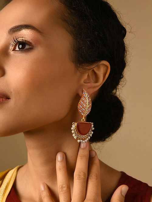 Gold plated pearl chandbali earring