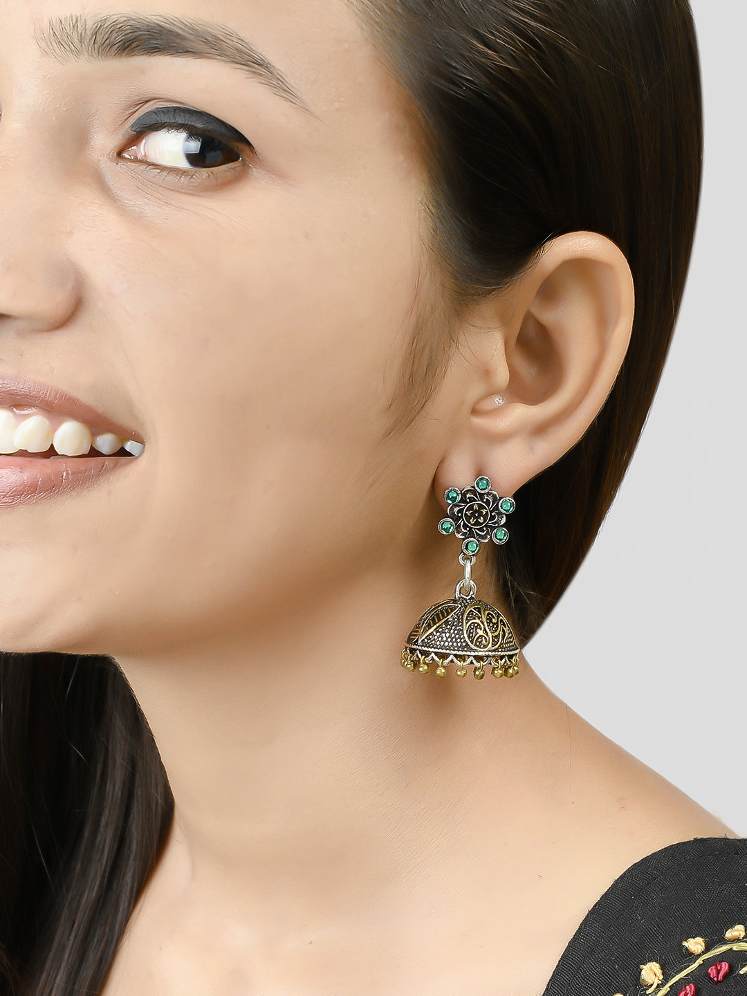 Oxidised silver jhumki earrings