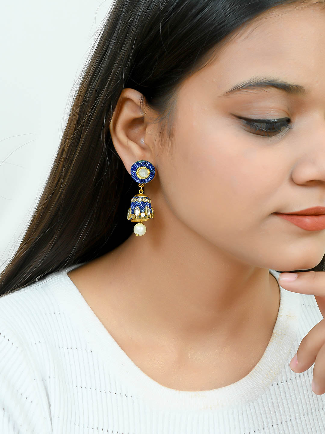 Gold plated pearl jhumki earring