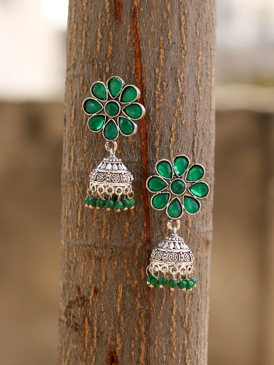 Green Flower Jhumka Earrings Drop Earrings for Women Online