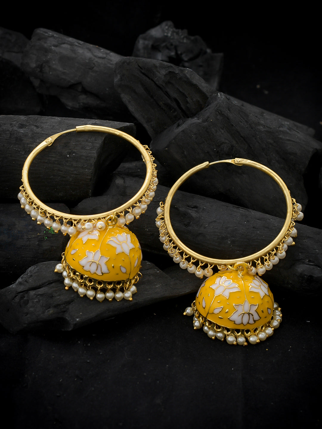 Yellow Minakari Pearl Jhumka Earrings for Women Online