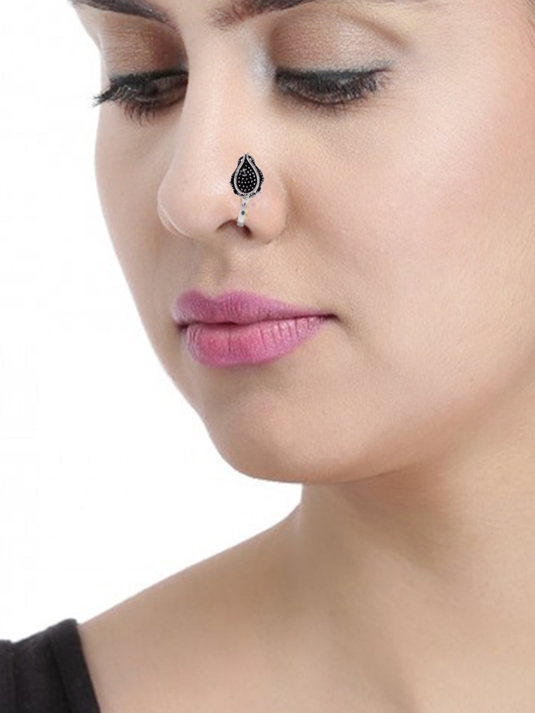 Oxidized Silver Plated Luxury Black Stone Nose Clip, Nose Pin, Nose Rings &  Stud Women Body Jewelry Non-piercing Nose Pin Women - Etsy