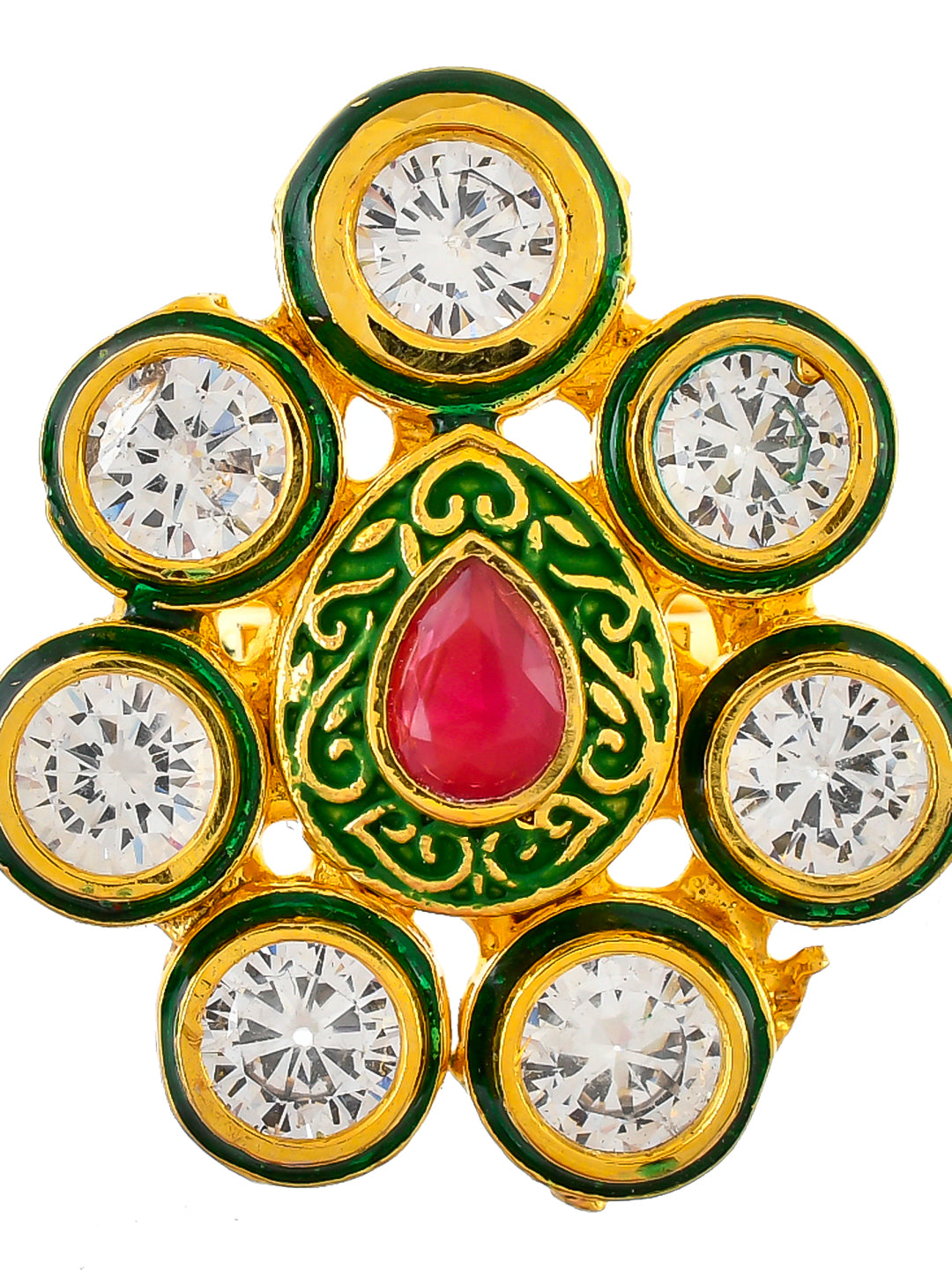 Gold Floral Ring with Diamonds and Ruby Centerpiece