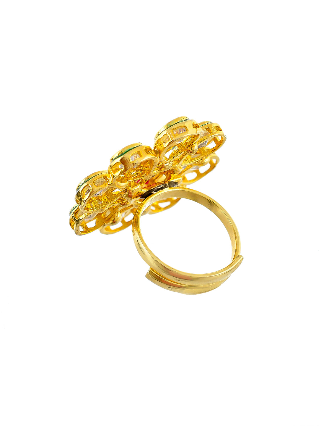Gold Floral Ring with Red Gemstone Centerpiece
