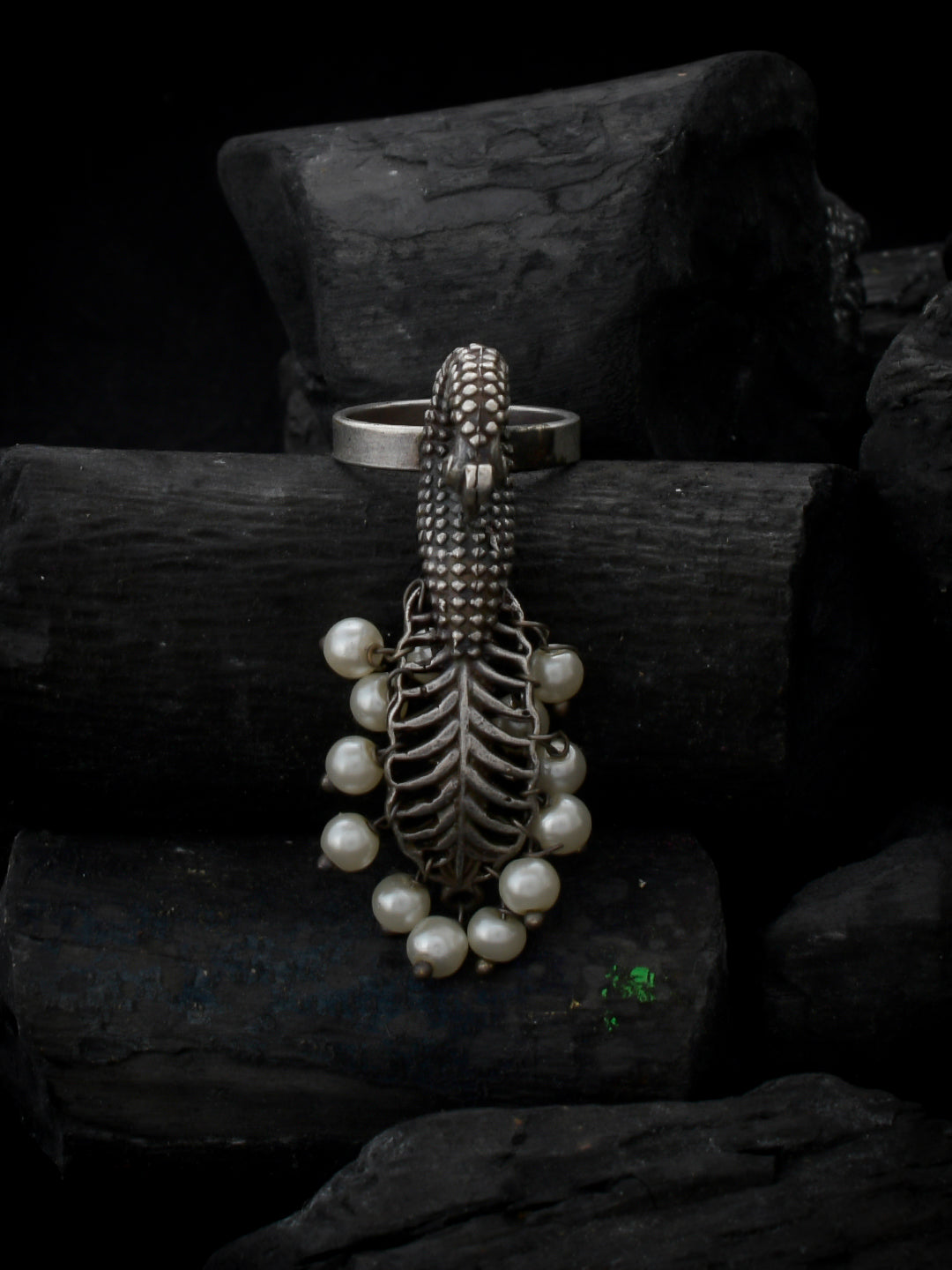 Pearl-Embellished Snake Ring
