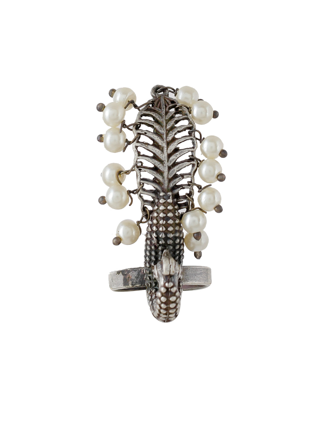 Pearl-Embellished Snake Ring