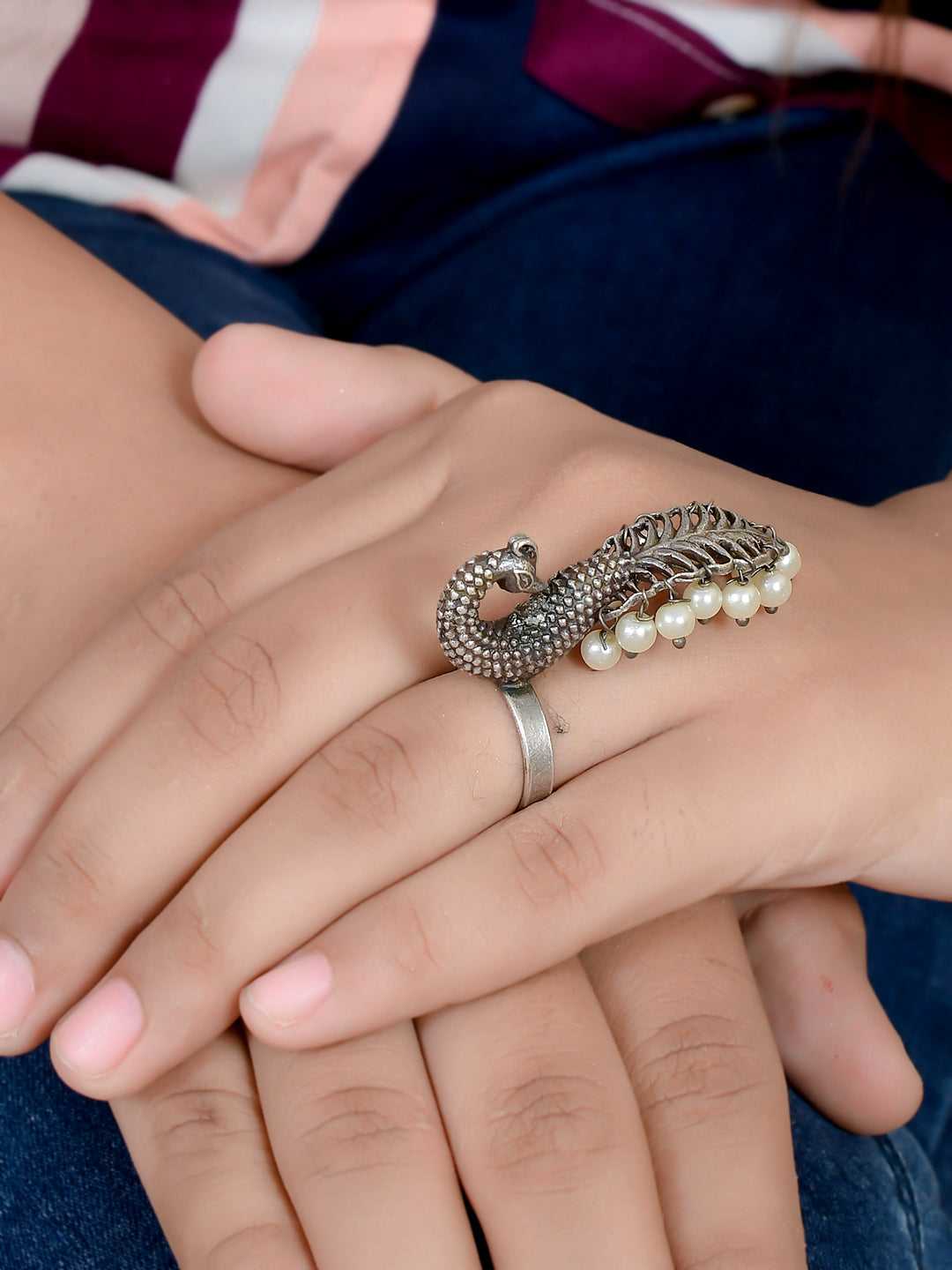 Pearl-Embellished Snake Ring