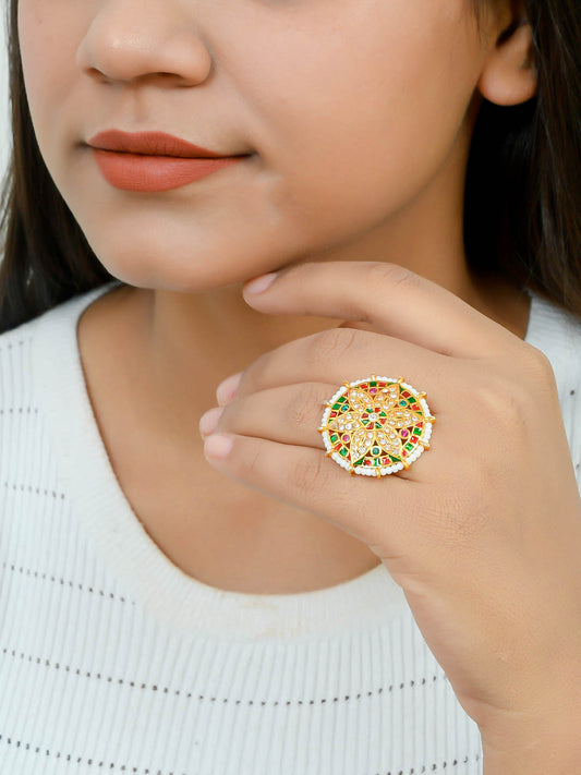 Gold Floral Ring With Precious Gemstones
