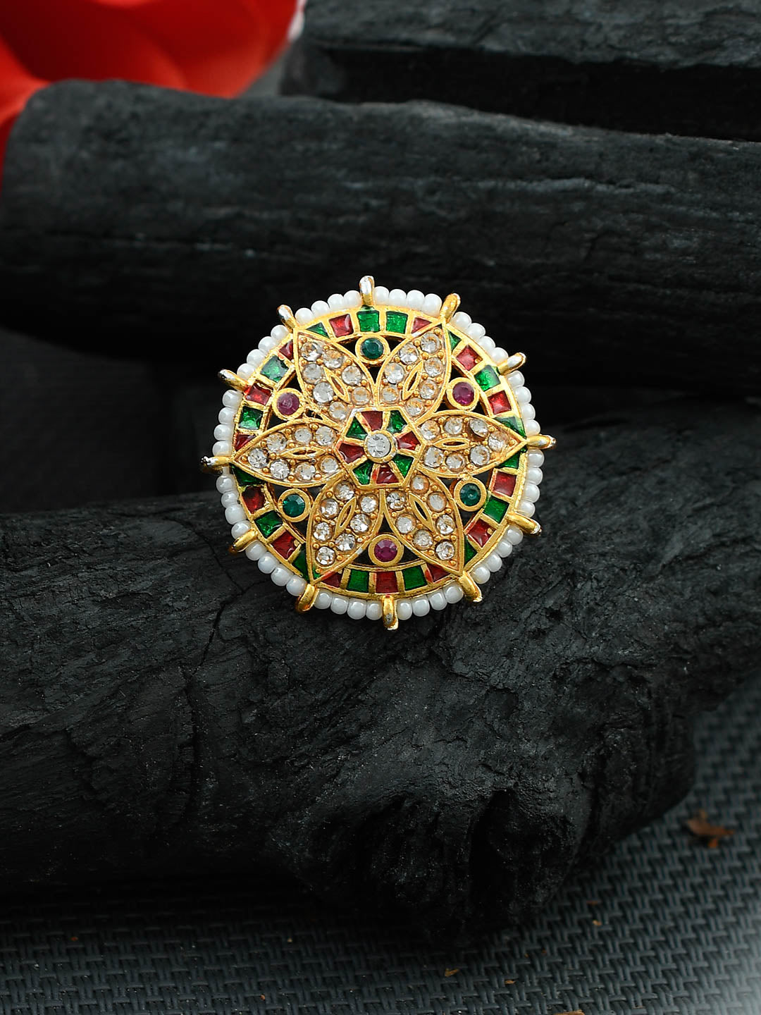 Gold Floral Ring with Precious Gemstones