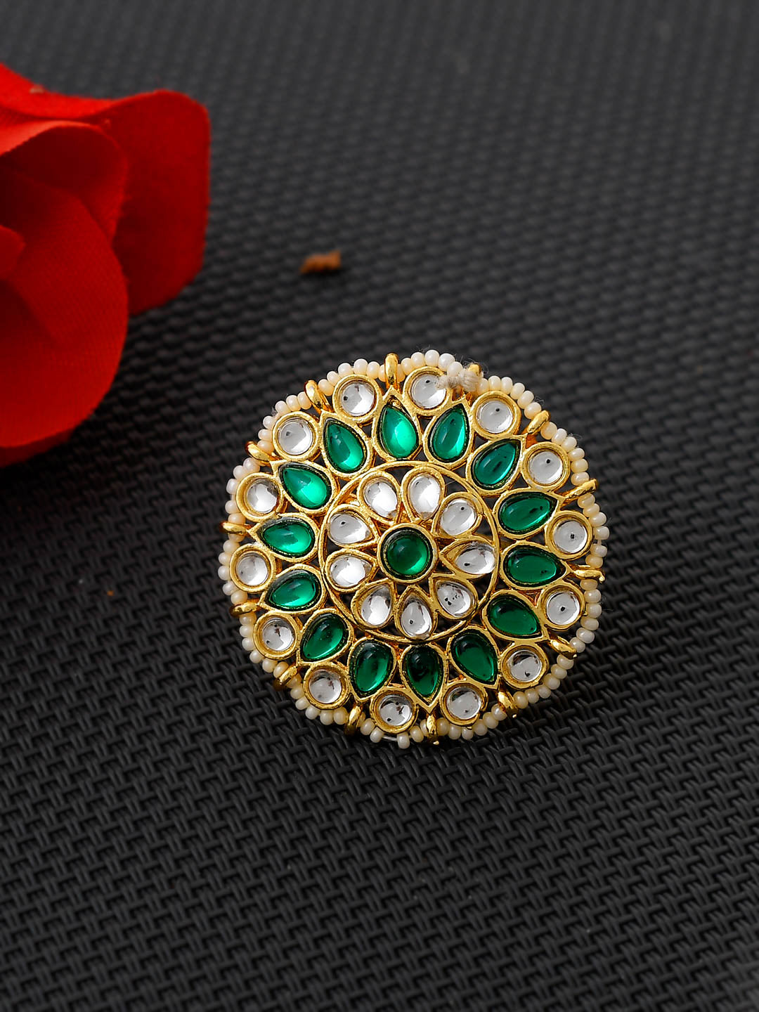 Gold Plated Peacock Ring with Green and White Stones