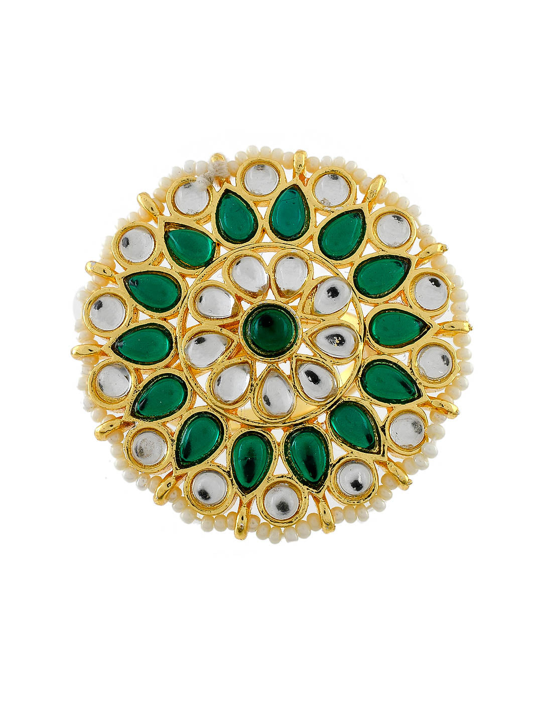 Gold Plated Peacock Ring with Green and White Stones