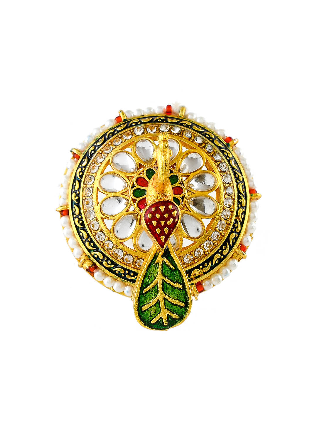 Traditional Gold-Plated Circular Ring with Precious Stone Embellishments
