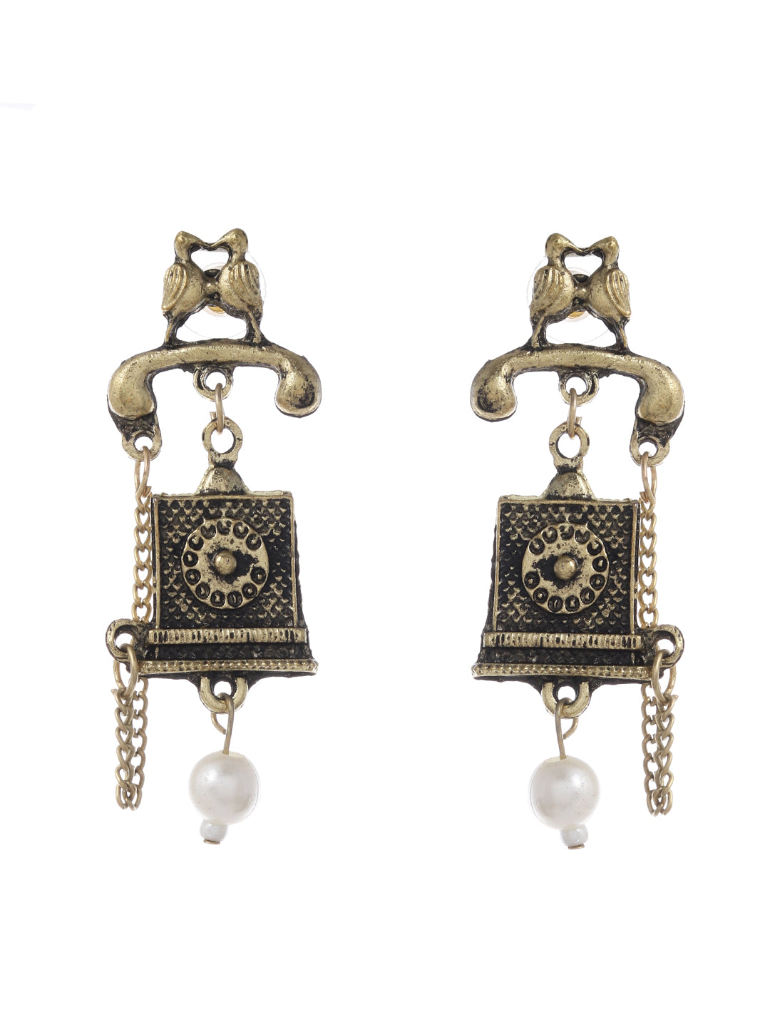 Gold Plated Oxidised Telephone Earrings