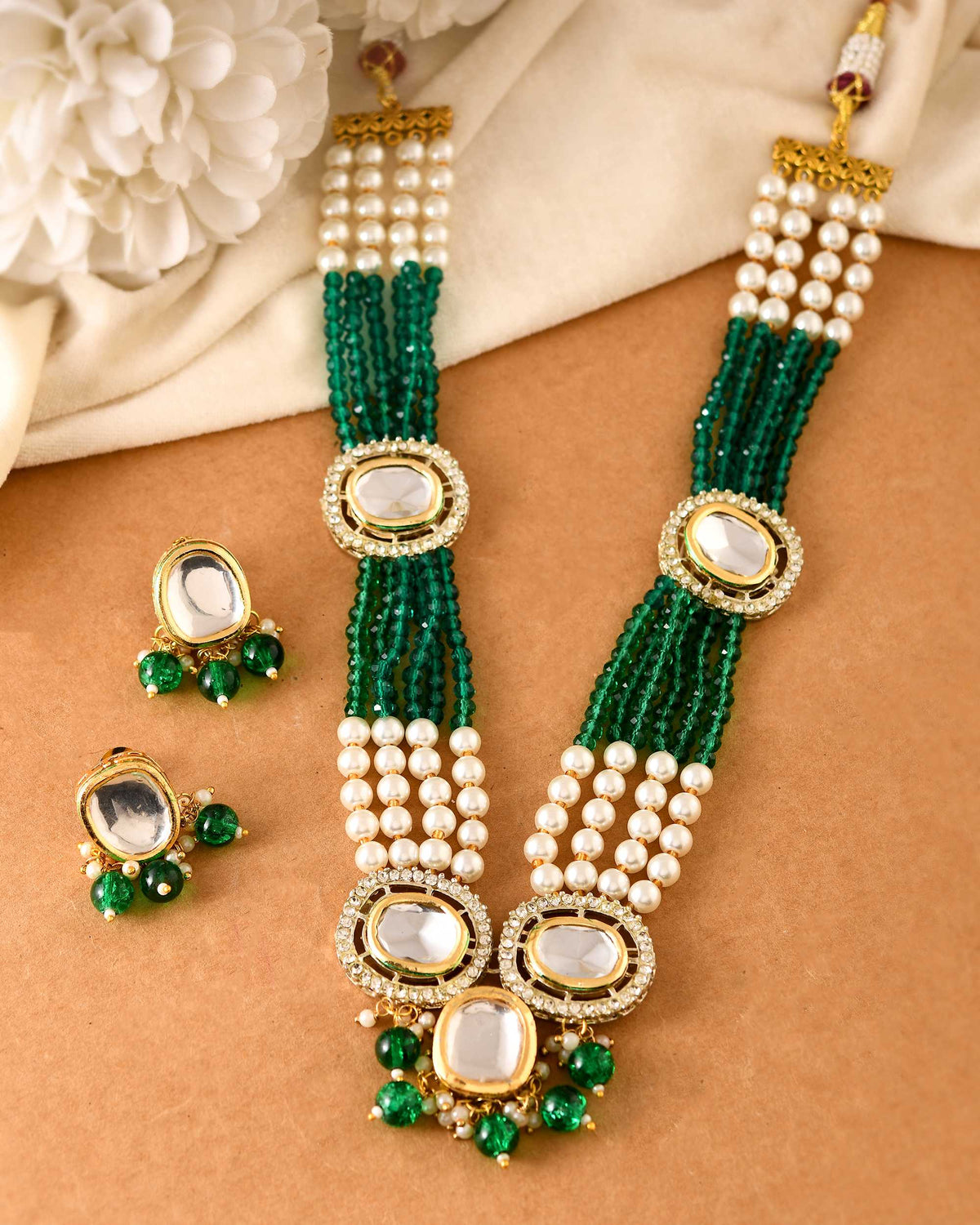 Kundan Necklace Set with Pearl & Earrings for Women | Traditional Indian Jewellery Set