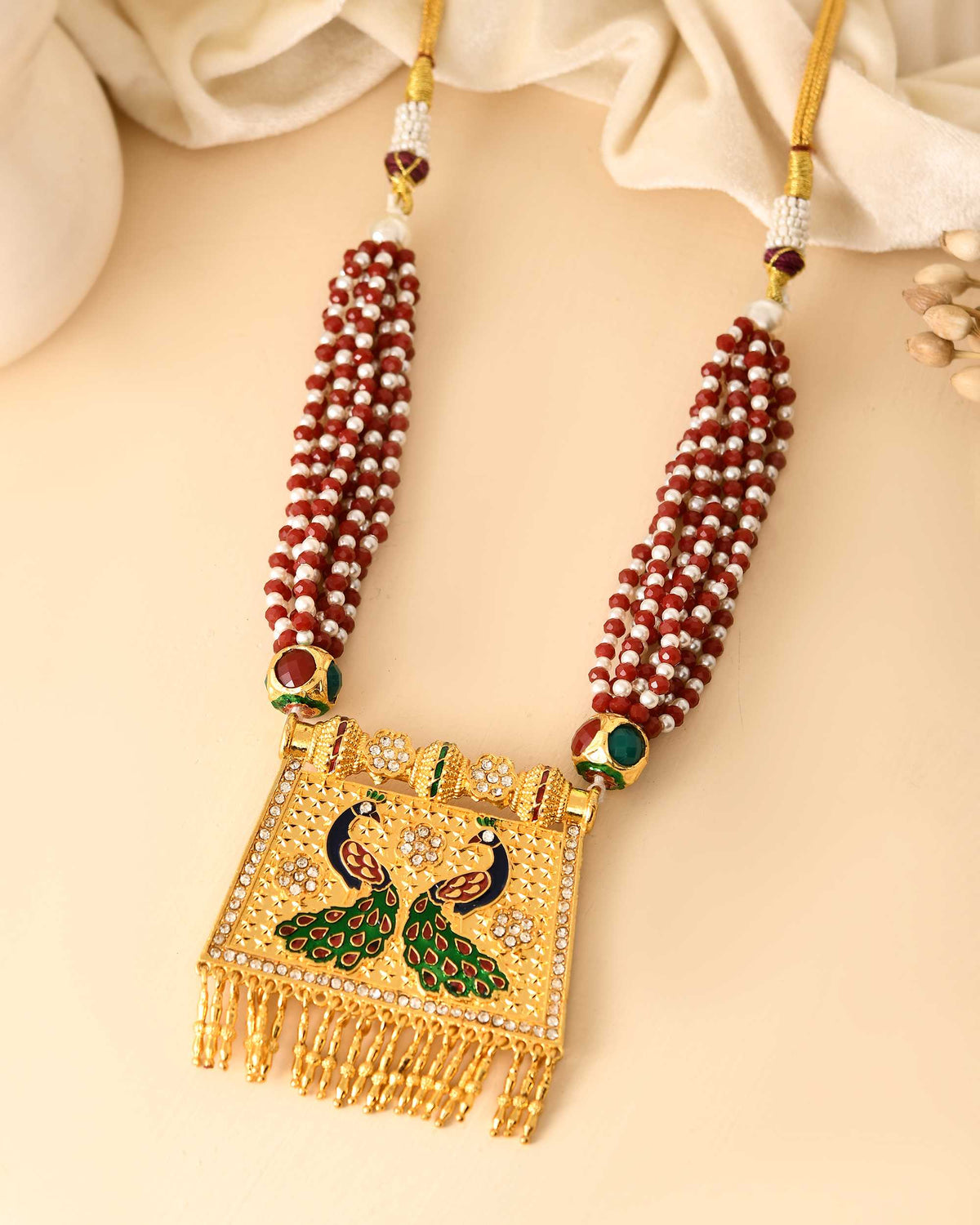 Kundan Peacock Necklace Set for Women | Pearl Necklace with Meenakari Pendant | Traditional Bridal Ethnic Jewellery