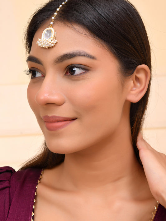 Traditional  Maang Tikka with Pearl Drops For Women