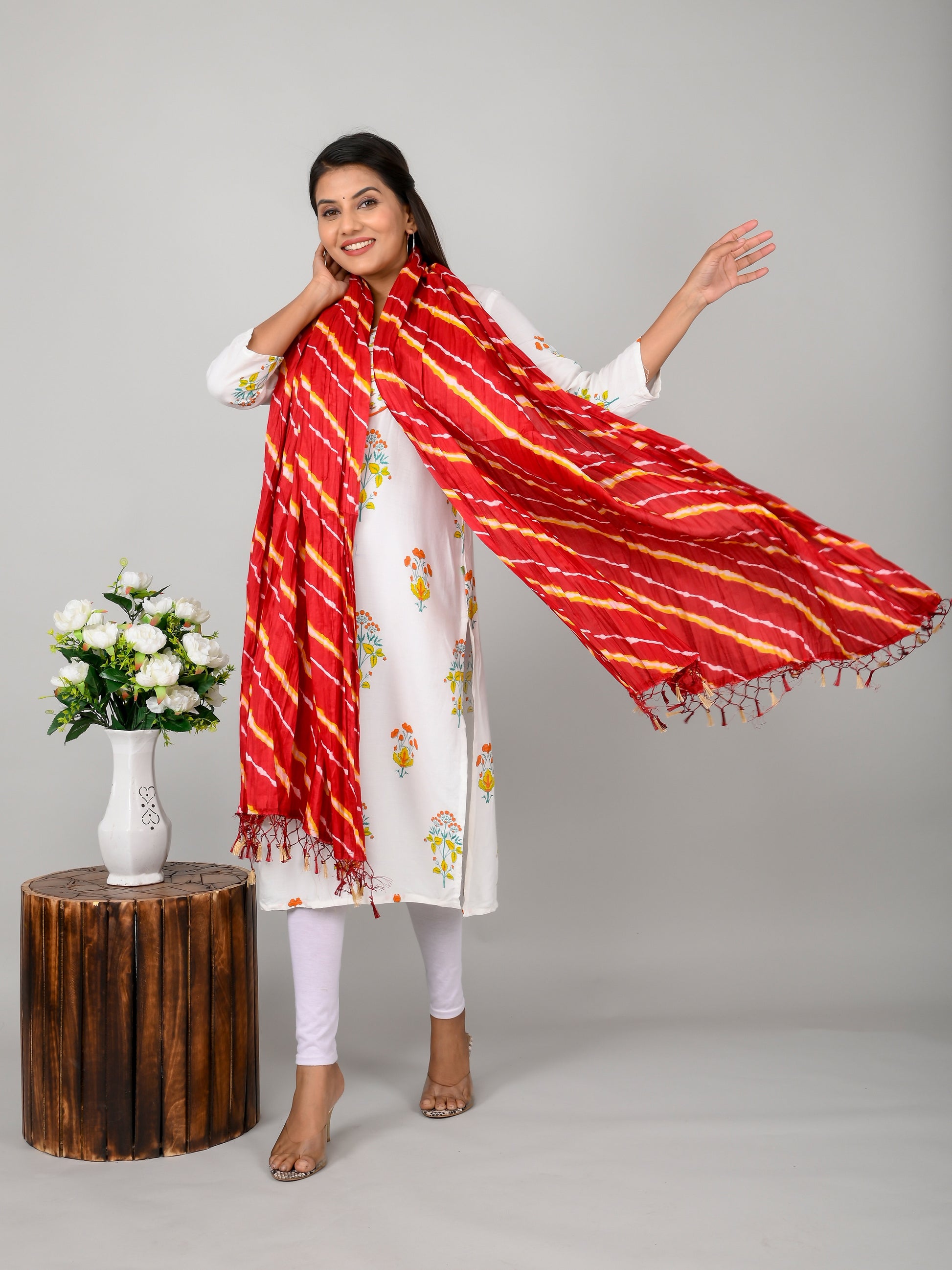 Leheriya Crushed Silk Dupatta., dupatta,red color ,dupatta