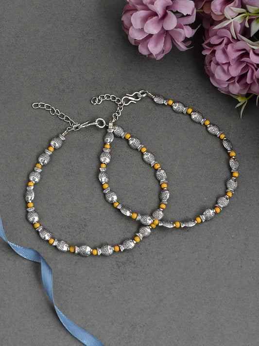 Yellow Beads Silver Plated Pisces Anklets for Women Online