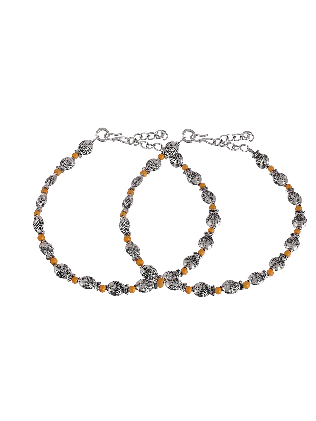 Yellow Beads Silver Plated Pisces Anklet