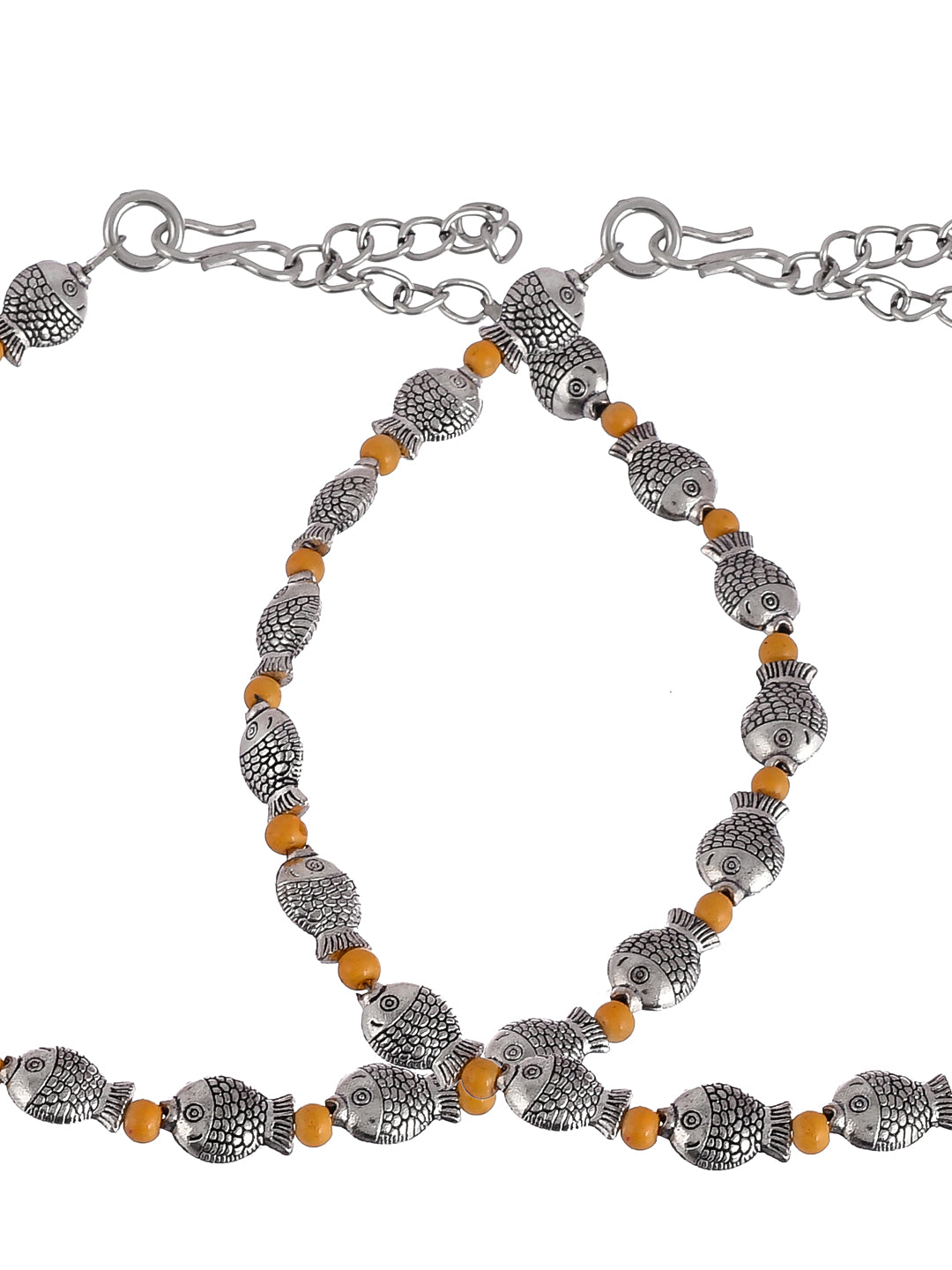 Yellow Beads Silver Plated Pisces Anklet
