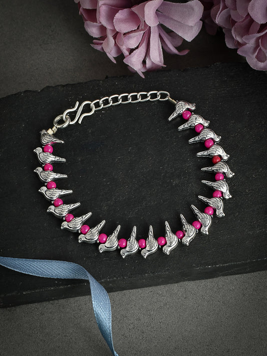 Pink Silver Charm Anklets for Women Online