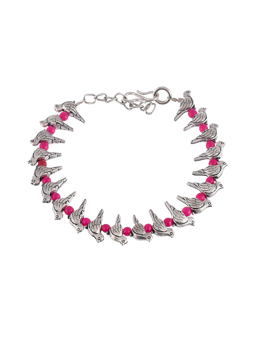 Pink Silver Charm Anklet