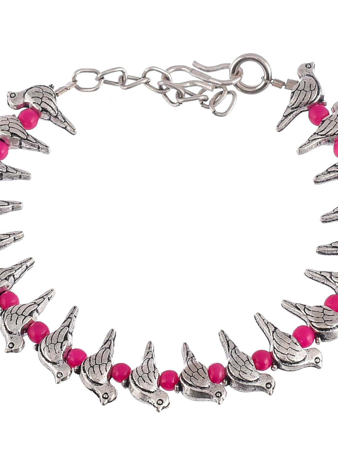 Pink Silver Charm Anklet